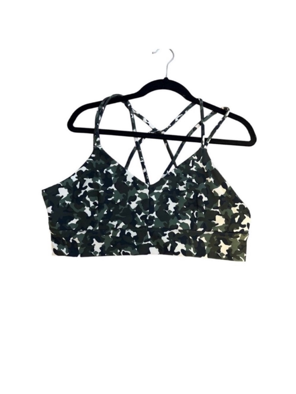 Core 10 spectrum strappy longline plunge  yoga sports bra camo